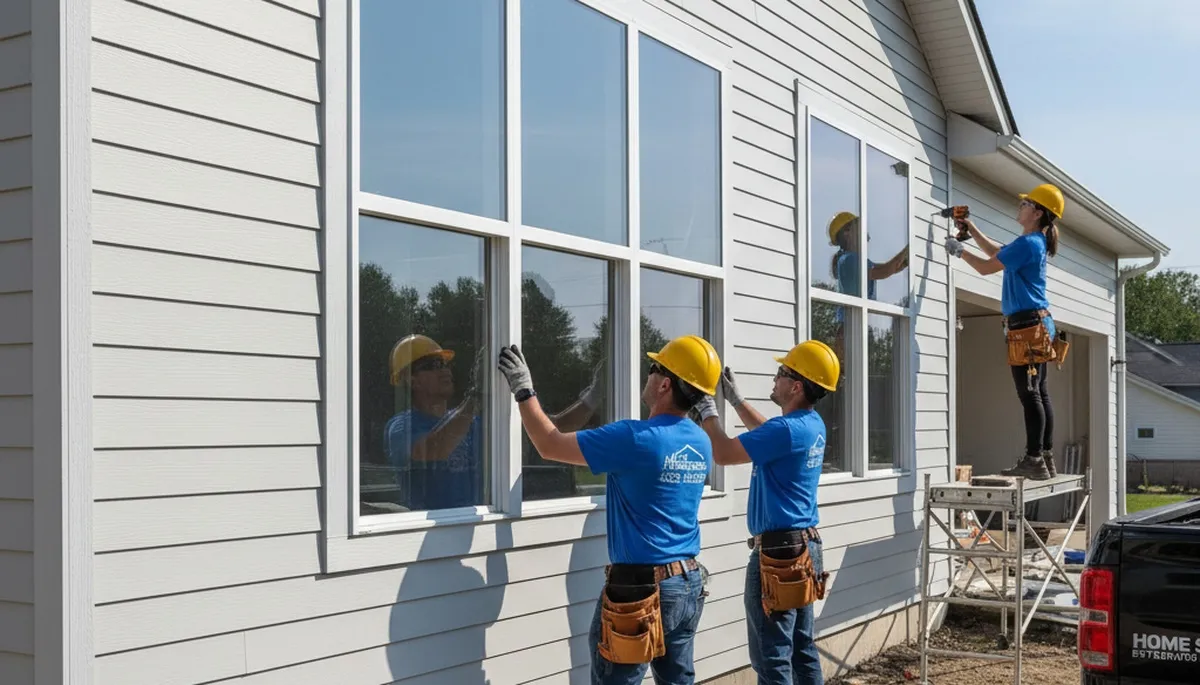 Technician installing energy-efficient vinyl window for Raleigh NC home exterior upgrade